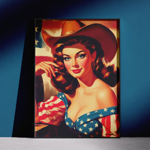 Retro Amerikanische Cowgirl Pinup Poster