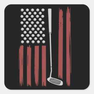 Retro-Amerikanische-Flagge-Golf-Golfer-Lustiger-Go Quadratischer Aufkleber