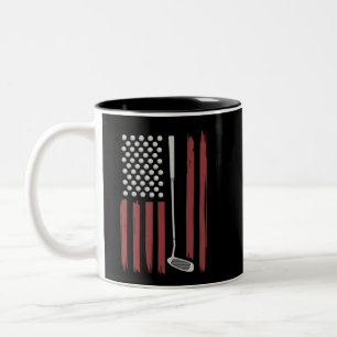 Retro-Amerikanische-Flagge-Golf-Golfer-Lustiger-Go Zweifarbige Tasse