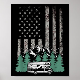 Retro-Amerikanische-Flagge Wohnmobil Da Camper Cam Poster