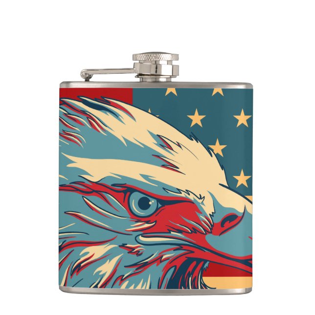 Retro amerikanische patriotische Eagle-Flagge Flachmann (Vorderseite)