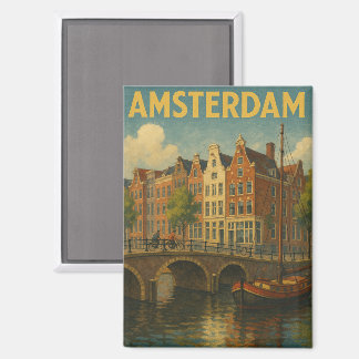 Retro Amsterdam Niederlande Grachten Magnet