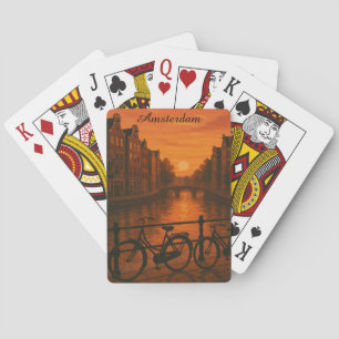 Retro Amsterdam Niederlande Grachten Sunset Glow Spielkarten