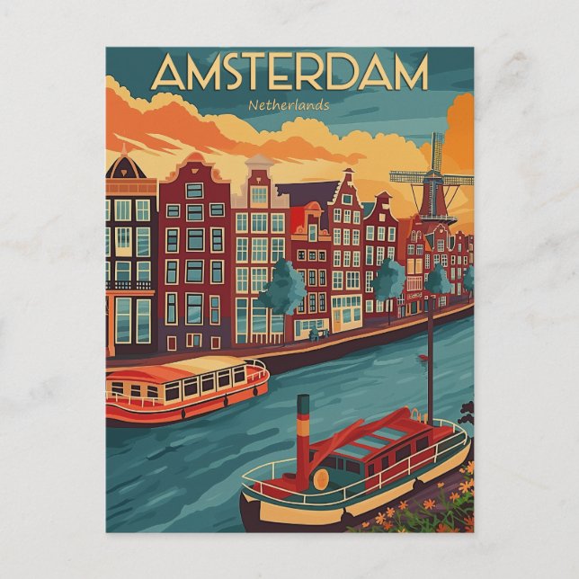 Retro Amsterdam, Niederlande Postkarte (Vorderseite)