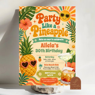 Retro Ananas Margarita Sommer Geburtstag Einladung