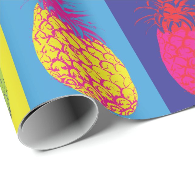 Retro Ananas Pop Kunst Bright Bold Modern Pattern Geschenkpapier (Rolleneckpunkt)