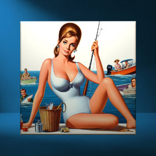 Retro-Angeln Pin-up Fliese