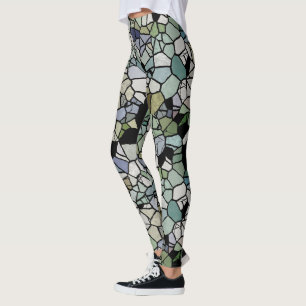 Retro Angesagt Taupe Aquamarin blaues grünes Mosa Leggings