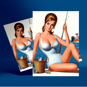 Retro-Angler-Pin-up Postkarte