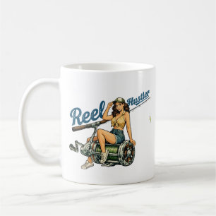 Retro-Angler-Pin-Up Reel Hustler   Lustiger Fisch Kaffeetasse
