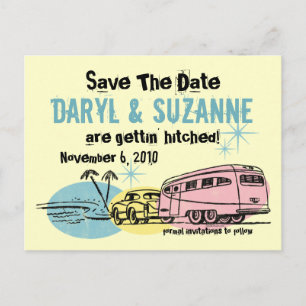 Retro Anhänger gerade Save the Date Hitched Ankündigungspostkarte