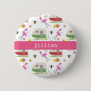 Retro Anhänger-u. Flamingo-Muster Button