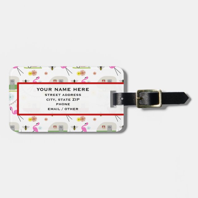 Retro Anhänger-u. Flamingo-Muster Gepäckanhänger (Vorderseite horizontal)