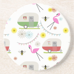 Retro Anhänger-u. Flamingo-Muster Getränkeuntersetzer