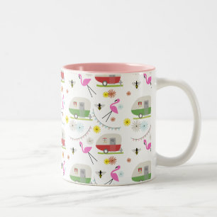 Retro Anhänger-u. Flamingo-Muster Zweifarbige Tasse