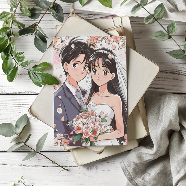 Retro Anime Couple Wedding Einladung (Von Creator hochgeladen)