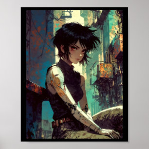 Retro Anime Cyberpunk Mädchen Dystopische Zukunft Poster