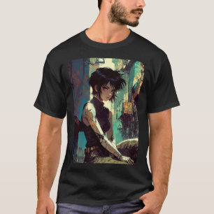 Retro-Anime-Cyberpunk-Mädchen dystopische Zukunft T-Shirt