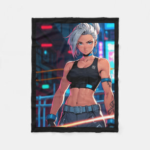 Retro Anime Cyberpunk Mädchen Neon Street Fighter  Fleecedecke