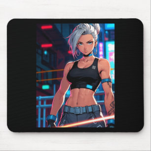 Retro Anime Cyberpunk Mädchen Neon Street Fighter  Mousepad