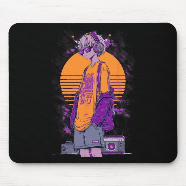 Retro-Anime-Gamer Boy  Mousepad (Vorne)