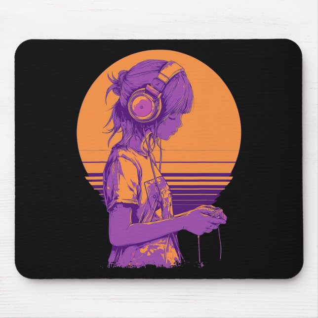 Retro-Anime-Gamerin  Mousepad (Vorne)