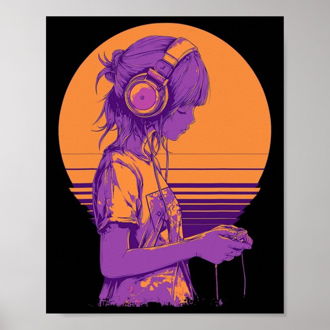 Retro-Anime-Gamerin  Poster (Vorne)