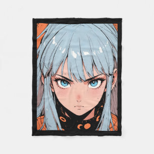 Retro Anime intensive Mädchen blaue Haare Ästhetik Fleecedecke