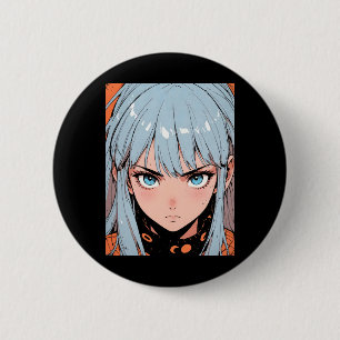 Retro Anime intensive Mädchen blaues Haar Ästhetik Button