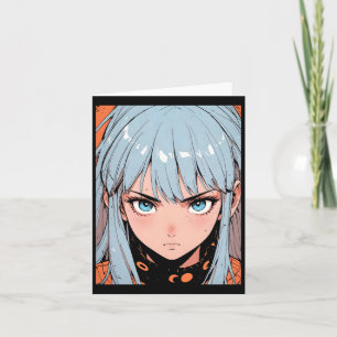 Retro Anime intensive Mädchen blaues Haar Ästhetik Karte