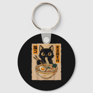Retro Anime Kawaii schwarze Katze, die Ramen-Nudel Schlüsselanhänger