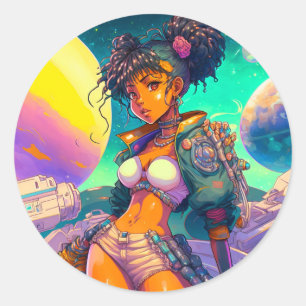 Retro Anime Manga Space Princess Runder Aufkleber