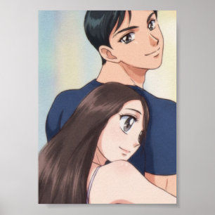 Retro-Anime-Romanze: Sanfte Umarmung Poster