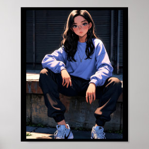 Retro-Anime-Streetwear-Mädchen Coole urbane Vibes Poster