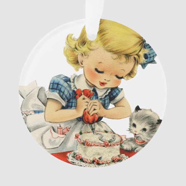 Rétro Anniversaire Fille Cake Cat Enfants Artwork (devant)
