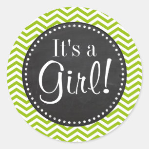 Retro Apple Green Zickzack Strips; Chalkboard-Look Runder Aufkleber