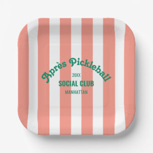 Retro Après Pickleball Social Club Rosa Streifen  Pappteller
