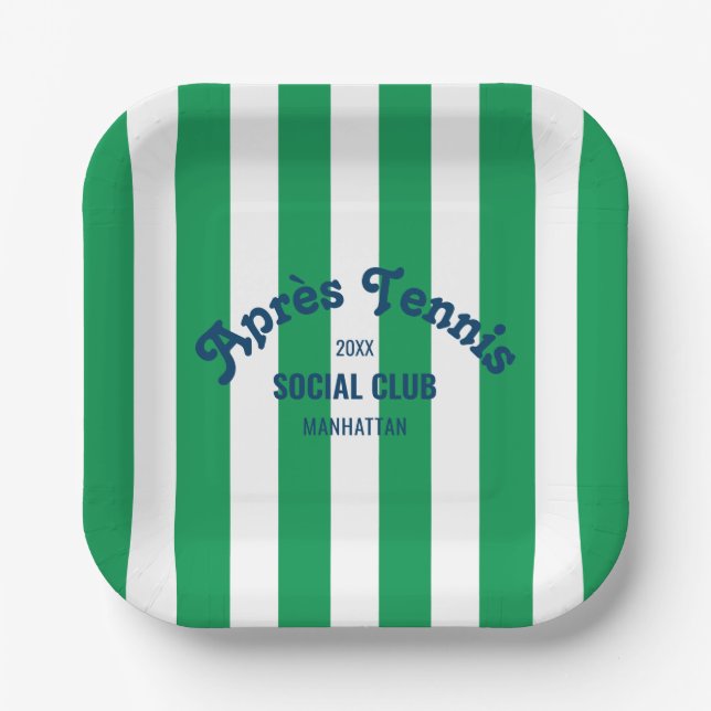 Retro Après Tennis Social Club Green Stripe  Pappteller (Vorderseite)