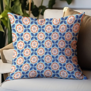 Retro-Aprikose-Navy-Aqua-Blumenmuster Kissen
