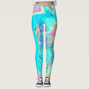 Retro Aqua Blau Liquid Art auf abstrakten Hortensi Leggings