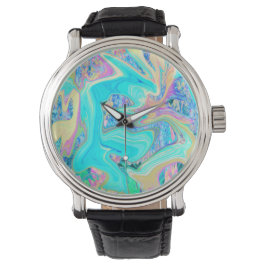 Retro Aqua Blue Liquid Art on Abstrakt Hydrangeas Armbanduhr