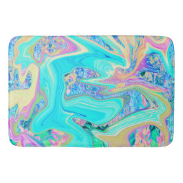 Retro Aqua Blue Liquid Art on Abstrakt Hydrangeas Badematte