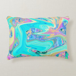 Retro Aqua Blue Liquid Art on Abstrakt Hydrangeas Dekokissen