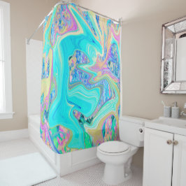 Retro Aqua Blue Liquid Art on Abstrakt Hydrangeas Duschvorhang