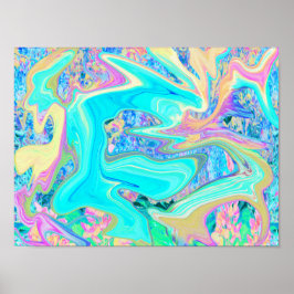 Retro Aqua Blue Liquid Art on Abstrakt Hydrangeas Poster