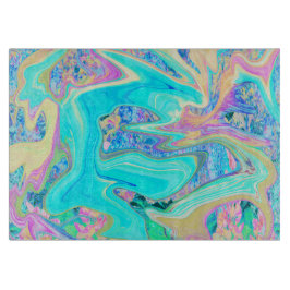 Retro Aqua Blue Liquid Art on Abstrakt Hydrangeas Schneidebrett
