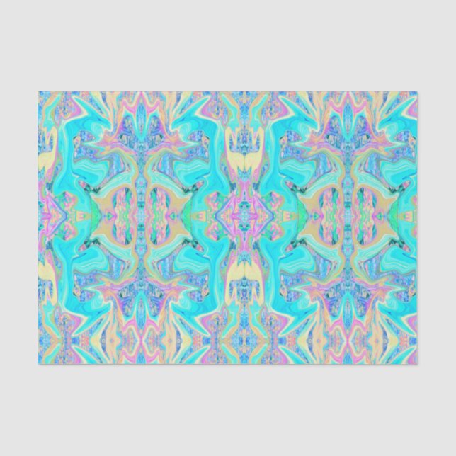 Retro Aqua Blue Liquid Art on Abstrakt Hydrangeas Seidenpapier (Vorderseite)