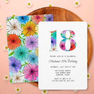 Retro Aqua Blue Rustic Floral 18. Geburtstagsparty Einladung