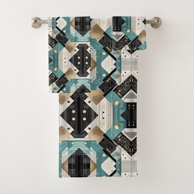 Retro Aqua Diamond Mid Century Modern Towel Set (En situation)