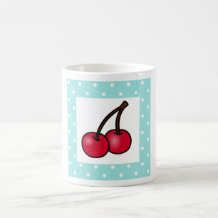 Retro Aqua Dots Cherries Kaffeetasse